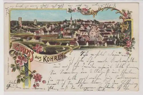 52425 Lithografie AK Gruss aus Kohren - Ortsansicht mit Burg und Kirche 1903