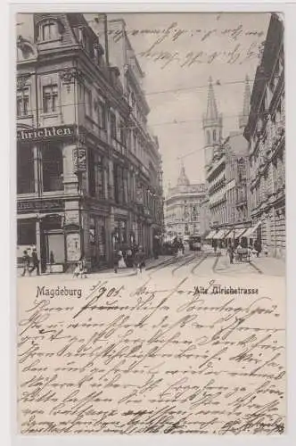 99744 AK Magdeburg - Alte Ulrichstrasse, Straßenansicht mit Geschäften 1905