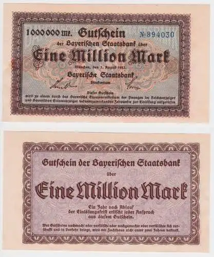 1 Millionen Mark Banknote Bayerische Staatsbank München 1.08.1923 (157053)
