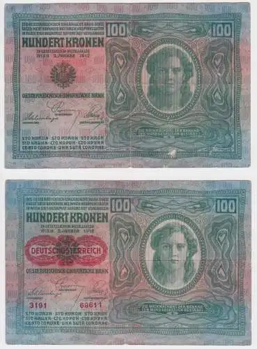100 Kronen Banknote Österreichisch Ungarische Bank 2.1.1912 (156957)