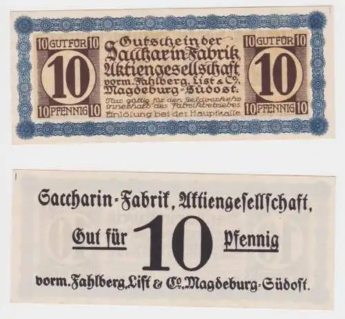 10 Pfennig Banknote Notgeld Sacharin Fabrik Magdeburg vorm.Fahlberg List(156527)