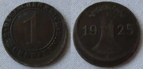 1 Pfennig Kupfer Münze Weimarer Republik Jäger Nr.313 1925 A Fehlprägung(156216)