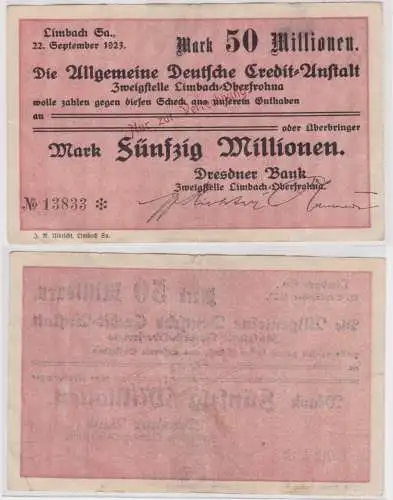 50 Millionen Mark Banknote allg. dt. Credit Anstalt Limbach 22.9.1923 (120735)