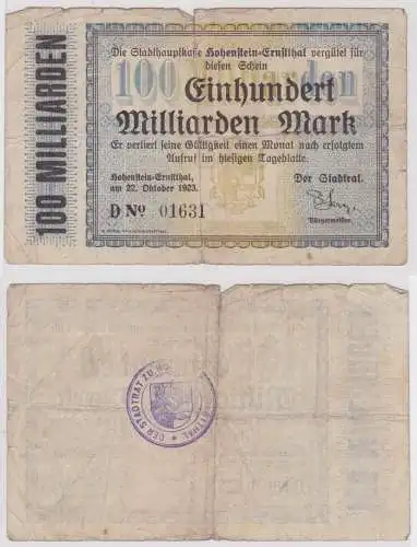 100 Milliarden Mark Banknote Hohenstein Ernstthal 22.10.1923 (131026)