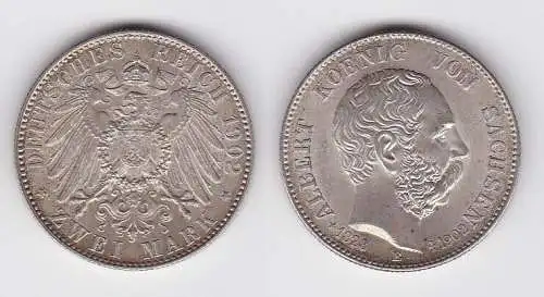 2 Mark Silbermünze Sachsen König Albert auf den Tod 1902 Jäger 127 vz (111185)
