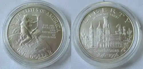 1 Dollar Silber Münze USA 150 Jahre Smithsonian Institution 1846-1996 D (120545)