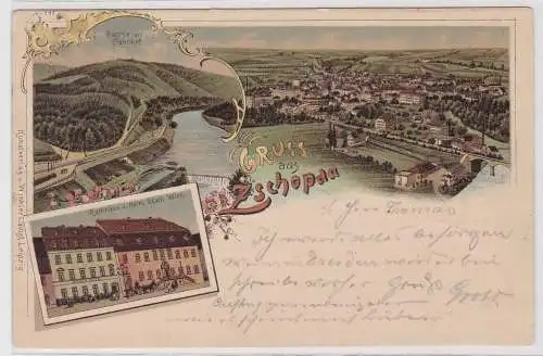 99126 Ak Lithographie Gruß aus Zschopau Hotel Stadt Wien usw. 1898