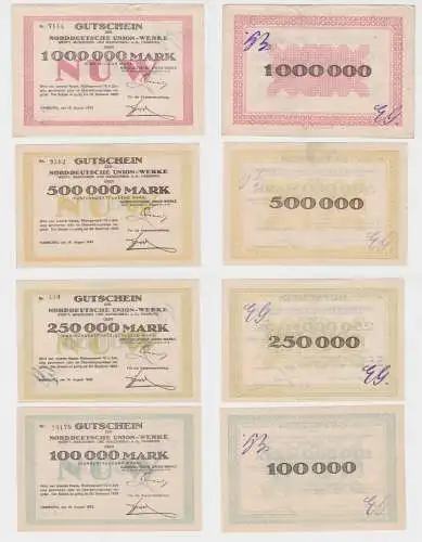 4 Banknoten Inflation Hamburg Norddeutsche Union Werke 15.08.1923 (137420)