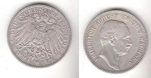 2 Mark Silbermünze Sachsen König Friedrich August 1907 Jäger 134  (112078)
