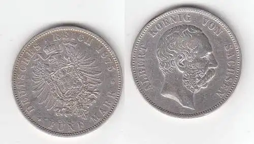 5 Mark Silbermünze Sachsen König Albert 1875 Jäger 125  (115050)