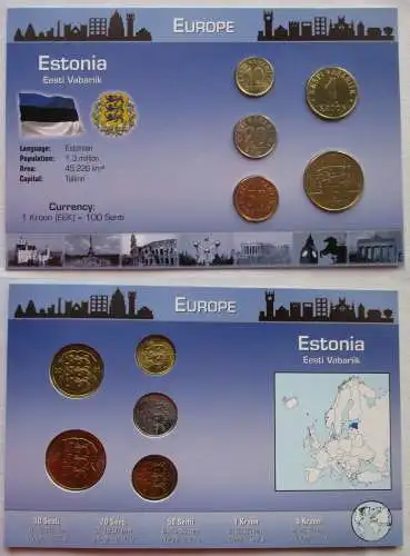 Estland KMS 5 Münzen Kursmünzensatz 10 Senti - 5 Krooni (124542)
