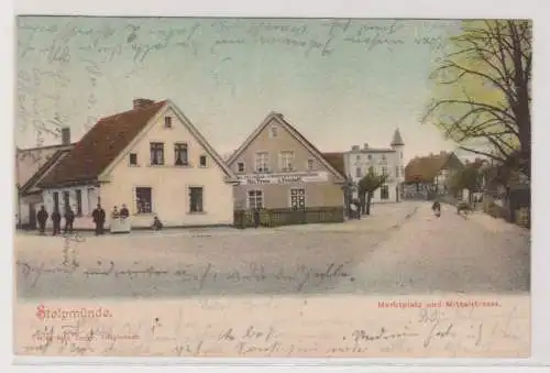 97158 Ak Stolpmünde Marktplatz und Mittelstrasse 1904