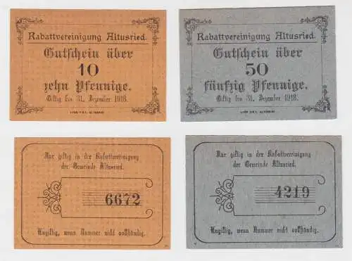 10 & 50 Pfennig Banknoten Notgeld Rabattvereinigung Altusried 1918 (138055)
