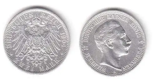 2 Mark Silbermünze Preussen Kaiser Wilhelm II 1904 Jäger 102  (112033)