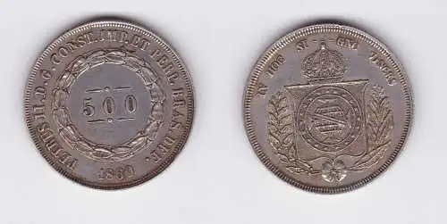 500 Reis Silber Münze Brasilien Pedro II. 1860 (126965)