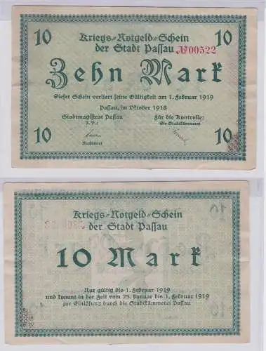 10 Mark Banknote Kriegs Notgeld Stadt Passau Oktober 1918 (126418)