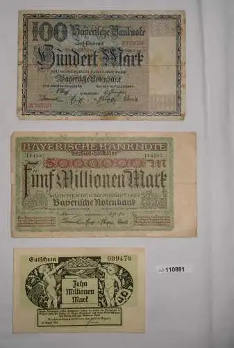 3 Bayerische Banknoten München 1922-1923 (110881)