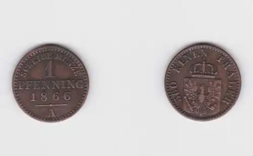 1 Pfennig Bronze Münze Preussen 1866 A (144794)