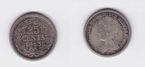 25 Cents Silber Münze Niederlande 1913 (126657)
