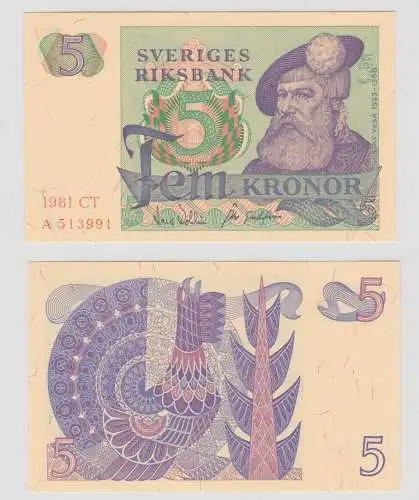 Banknote 5 Kronen Schweden 1981 kassenfrisch UNC (138124)