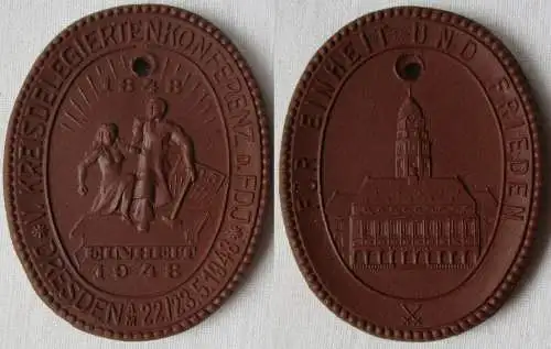 seltene Meissner Porzellan Medaille FDJ Konferenz Dresden 1948 (144753)