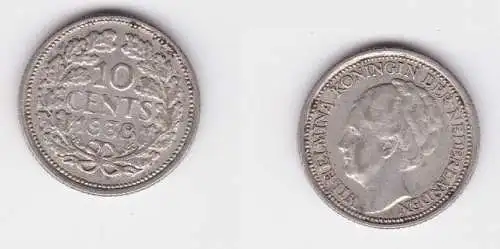 10 Cent Silber Münze Niederlande 1938 (126684)
