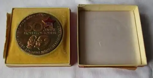 DDR Medaille 50 Jahre roter Oktober Karl-Marx-Stadt - Briefmarkenausst. (117191)