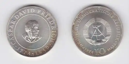DDR Gedenk Silber Münze 10 Mark Caspar David Friedrich 1974 Stgl. (136411)