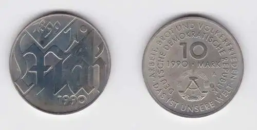DDR Gedenk Münze 10 Mark 100.Jahre 1.Mai Feiertag 1990 Stempelglanz (136801)