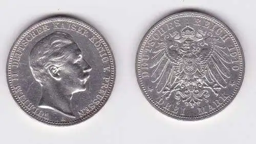3 Mark Silbermünze Preussen Kaiser Wilhelm II 1910 A Jäger 103 (121927)