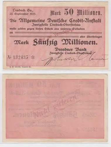50 Millionen Mark Banknote allg. dt. Credit Anstalt Limbach 22.9.1923 (121527)