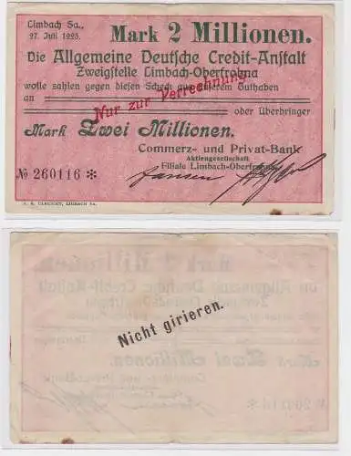 2 Millionen Mark Banknote allg. dt. Credit Anstalt Limbach 27.7.1923 (121531)