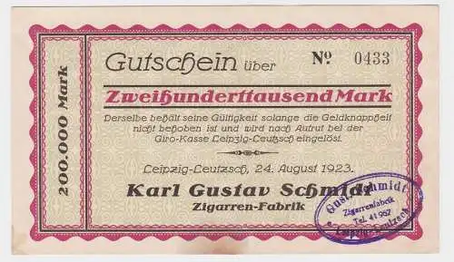 200000 Mark Banknote Leipzig Leutzsch Zigarrenfabrik Karl Gustav Schmidt(122049)