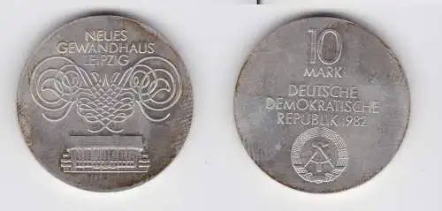 DDR Gedenk Münze 10 Mark Gewandhaus Leipzig 1982 Stempelglanz Silber (136950)