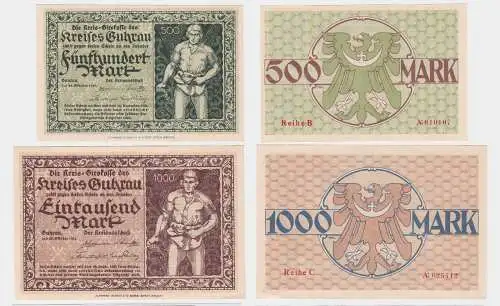 500 & 1000 Mark Banknote Notgeld Kreis Girokasse Guhrau 20.10.1922 (122424)