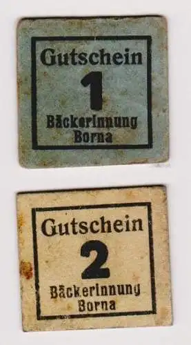 1 & 2 Pfennig Banknoten Notgeld Bäckerinnung Borna um 1918 (120368)