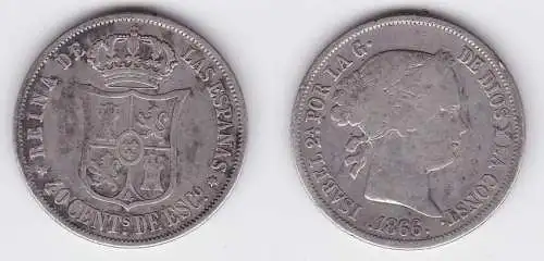 40 Centavos Silber Münze Spanien Isabella 1866 (123433)