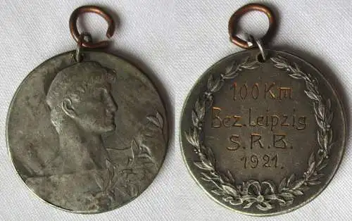 alte Medaille sächsischer Radfahrerbund Leipzig 100 km Bez.Leipzig 1921 (118229)