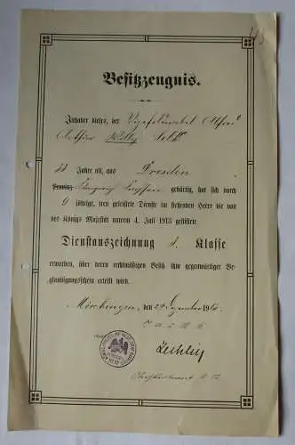 Besitzzeugnis Dienstauszeichnung 3.Klasse 29.Dezember 1913 (111585)