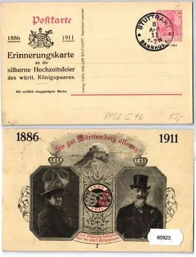 60923 DR Ganzsachen PP32/C16 Landesfest-Postkarte zur württ. Silberhochzeit 1911