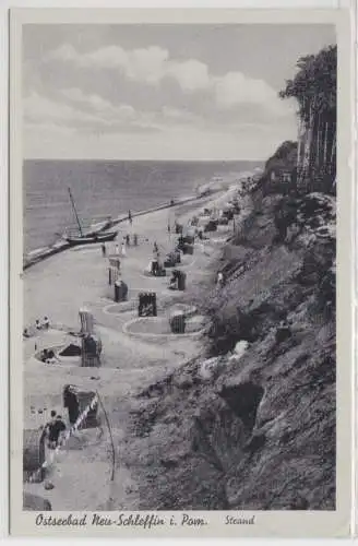 30103 Ak Ostseebad Neu-Schleffin in Pommern Strand 1938