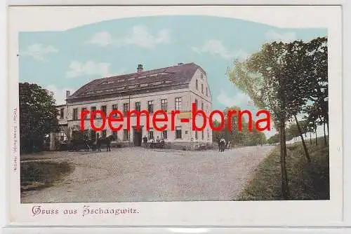 74139 Ak Gruß aus Zschaagwitz Gasthof mit Kutsche davor um 1900