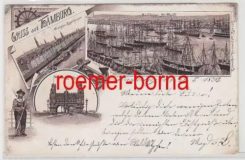 74095 Mehrbild Ak Gruss aus Hamburg Lagerhäuser, Hafen usw. 1893