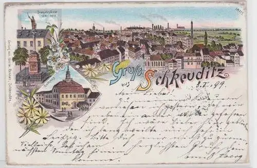 00600 Ak Lithographie Gruß aus Schkeuditz Siegessäule usw. 1899