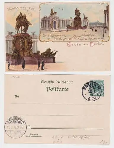 92301 DR Ganzsachen Postkarte PP9/C19/01 Berlin Wilhelm der Große 1897