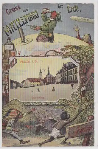 89112 AK Gruss vom Mittelpunkt der Erde - Pausa im Vogtland Marktplatz um 1910