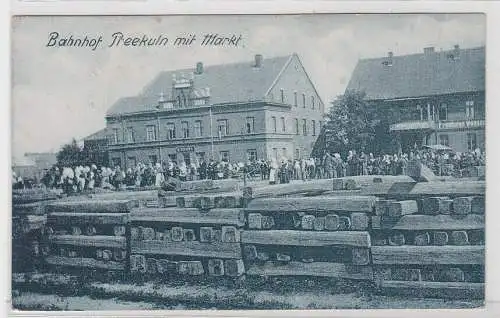 95132 Feldpost Ak Bahnhof Preekuln Priekule mit Markt Lettland 1917