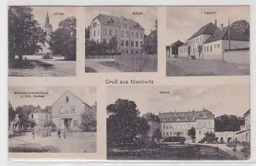 14975 Mehrbild Ak Gruß aus Nischwitz Gasthof, Schule,Kirche usw. um 1930