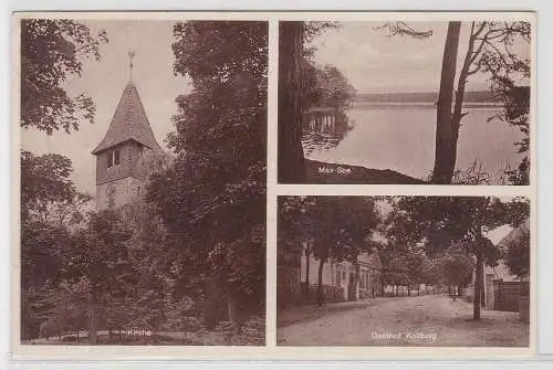 72278 Ak Kienbaum Krs. Niederbarnim, Gasthof Kollberg, Max-See, Kirche, um 1930