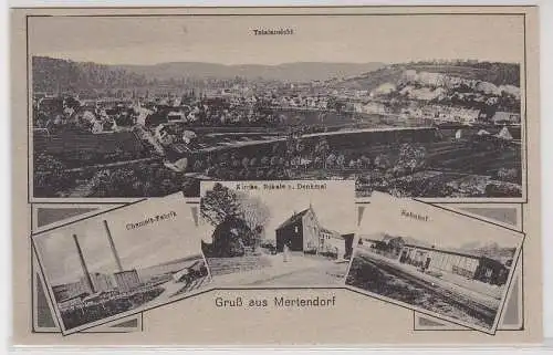 82600 Ak Gruß aus Mertendorf, Chamott-Fabrik, Bahnhof, Totalansicht, um 1930